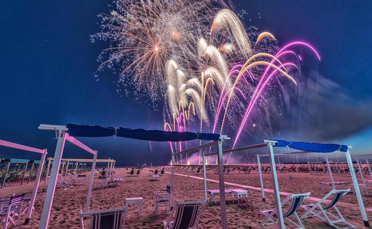 Fireworks on a beautiful beach